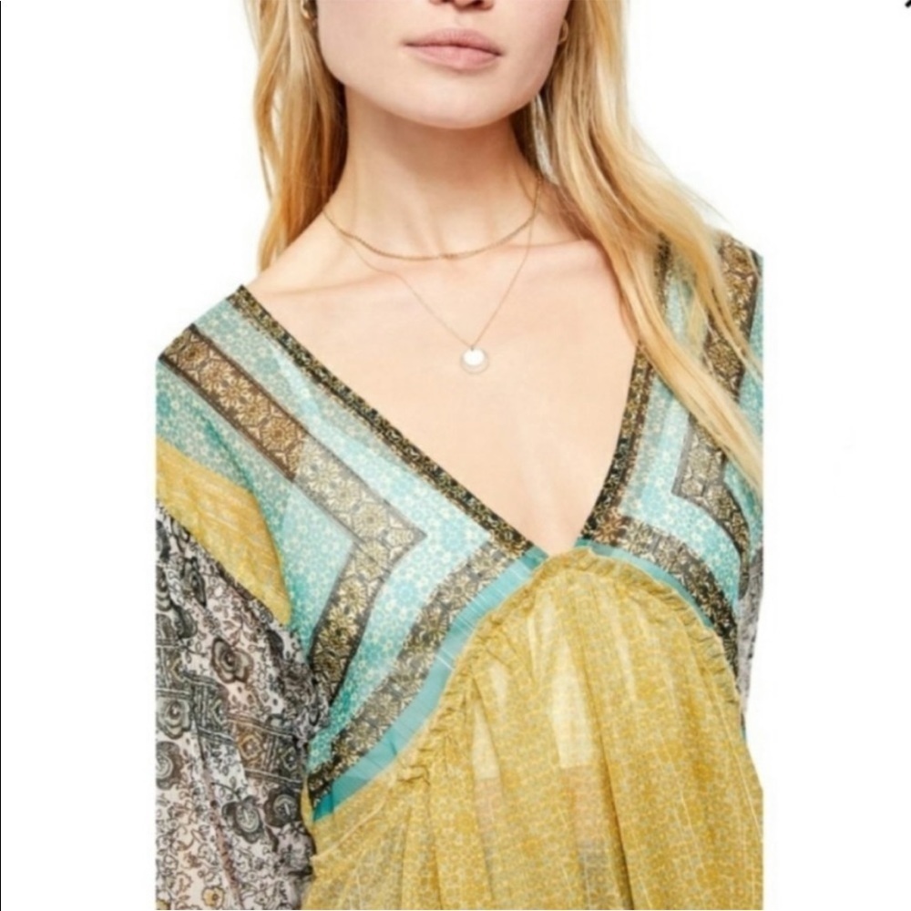 Free People “aliyah Tunic” Tobacco Flower Printed Tunic Top